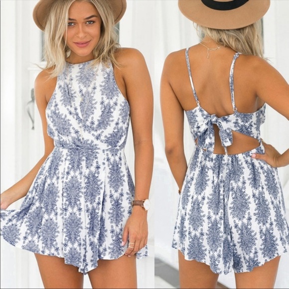 Chloe Blue Majesty Tie Back Romper - Picture 6 of 8